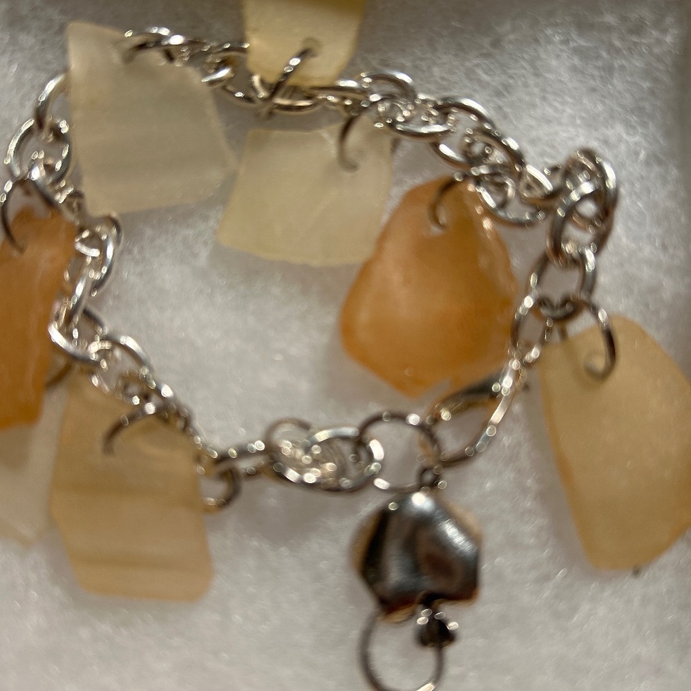 Genuine Sea Glass from Chesapeake Bay with 8 inch sterling silver link bracelet